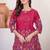 Rani pink floral printed short kurta with straight pants co-ord set