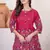 Rani pink floral printed short kurta with straight pants co-ord set