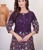 Wine floral printed short kurta with straight pants co-ord set