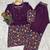 Wine floral printed short kurta with straight pants co-ord set