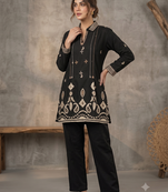 Women black printed  cotton kurti with trousers co-ord set