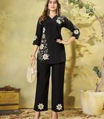 Women jet black embroidered tunic & pant co-ord set
