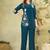 Women teal blue embroidered tunic & pant co-ord set