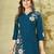 Women teal blue embroidered tunic & pant co-ord set