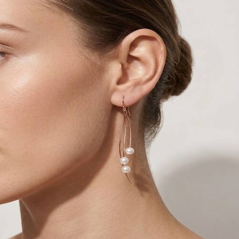 925 sterling silver Rose Gold Pearl Cascade Drop Earrings