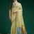 Olive handwoven saree with artistic floral patchwork pallu