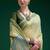 Olive handwoven saree with artistic floral patchwork pallu
