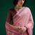Pink handwoven saree with artistic floral patchwork pallu