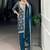 Awesome Teal Blue Printed Rayon Wedding Wear Pant Suit