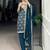 Awesome Teal Blue Printed Rayon Wedding Wear Pant Suit