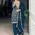 Awesome Teal Blue Printed Rayon Wedding Wear Pant Suit