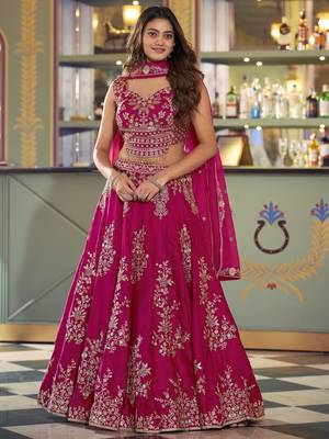 Hot Pink Thread Work Silk Engagement Wear Lehenga Choli 3