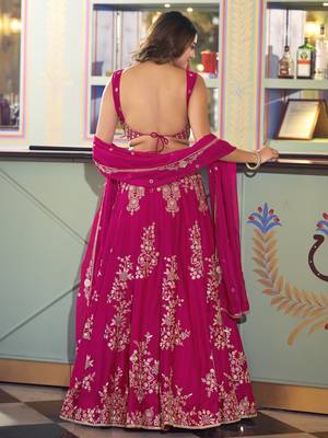 Hot Pink Thread Work Silk Engagement Wear Lehenga Choli 4
