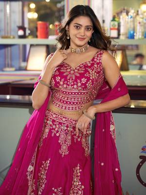 Hot Pink Thread Work Silk Engagement Wear Lehenga Choli 5