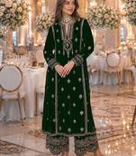 Green embroidered velvet salwar suit