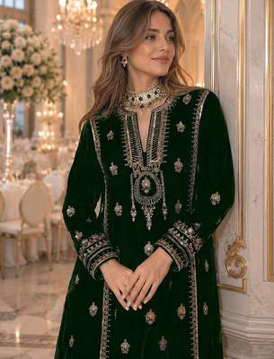 Green embroidered velvet salwar suit 2