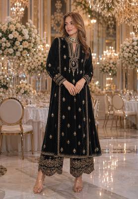 Black embroidered velvet salwar suit 1