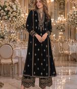 Black embroidered velvet salwar suit