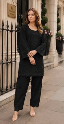 Black embroidery and thread work cotton salwar suit 1