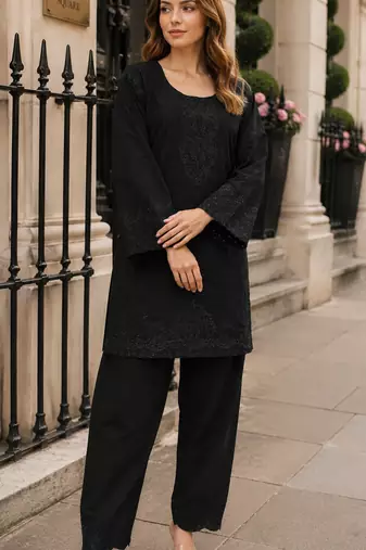 Black embroidery and thread work cotton salwar suit