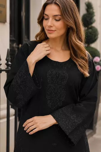 Black embroidery and thread work cotton salwar suit