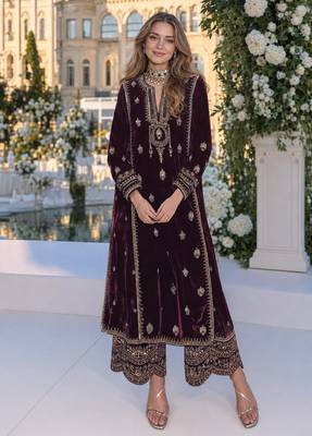 Purple embroidered velvet salwar suit 1