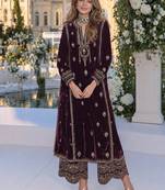 Purple embroidered velvet salwar suit