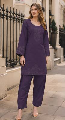 Violet embroidery and thread work cotton salwar suit 1