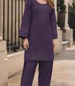 Violet embroidery and thread work cotton salwar suit