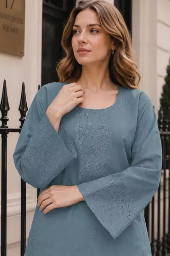 Sky blue embroidery and thread work cotton salwar suit
