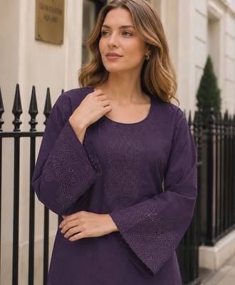 Violet embroidery and thread work cotton salwar suit 2