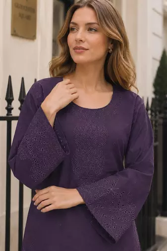 Violet embroidery and thread work cotton salwar suit