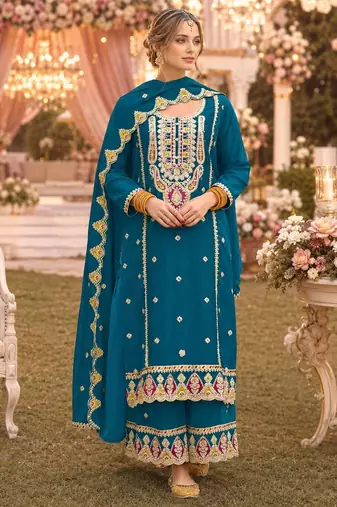 Teal premium embroidered chinon salwar suit