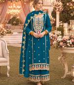 Teal premium embroidered chinon salwar suit
