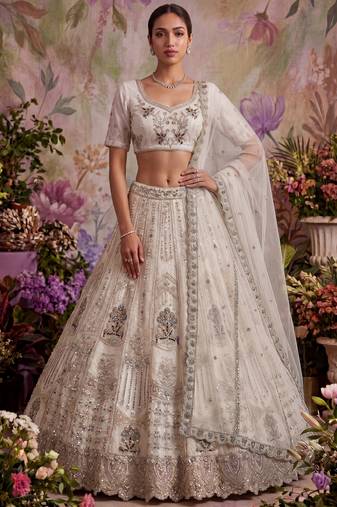 Fascinating White Sequin Net Traditional Lehenga Choli With Dupatta