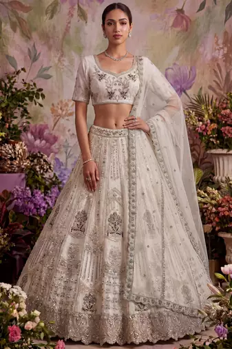 Fascinating White Sequin Net Traditional Lehenga Choli With Dupatta