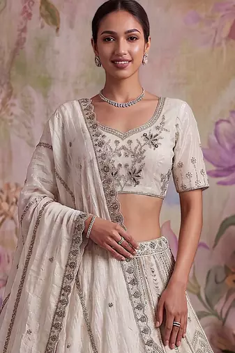 Fascinating White Sequin Net Traditional Lehenga Choli With Dupatta