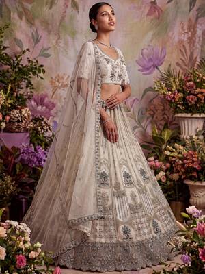 Fascinating White Sequin Net Traditional Lehenga Choli With Dupatta 3