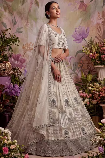 Fascinating White Sequin Net Traditional Lehenga Choli With Dupatta