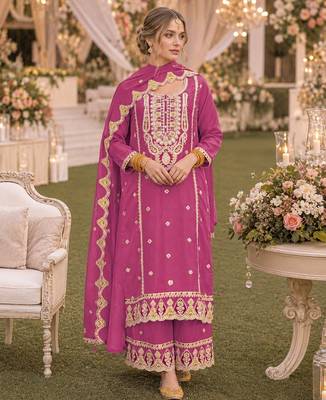 Pink premium embroidered chinon salwar suit 1