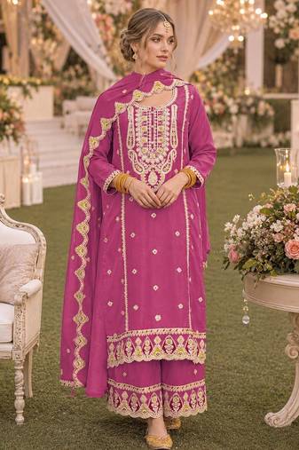 Pink premium embroidered chinon salwar suit