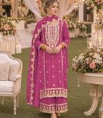 Pink premium embroidered chinon salwar suit
