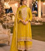 Yellow premium embroidered chinon salwar suit