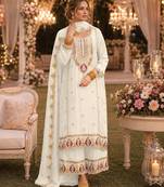 Beige premium embroidered chinon salwar suit