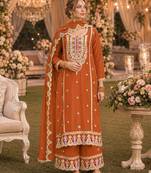 Orange premium embroidered chinon salwar suit