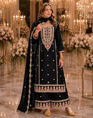 Black premium embroidered chinon salwar suit 1