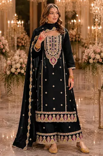 Black premium embroidered chinon salwar suit