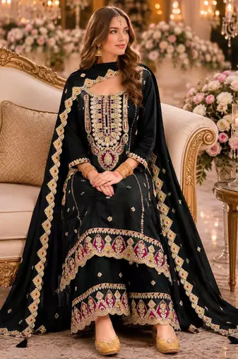 Black premium embroidered chinon salwar suit