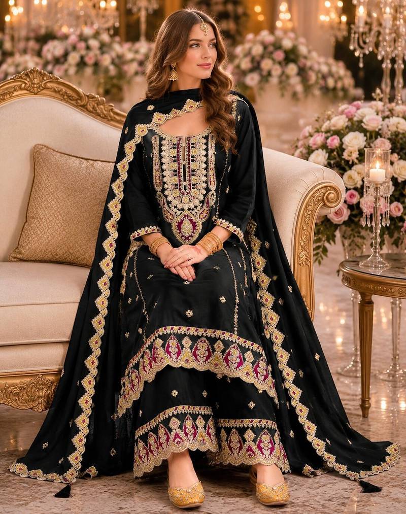 Black premium embroidered chinon salwar suit