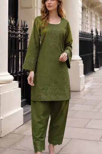 Mehendi embroidery and thread work cotton salwar suit